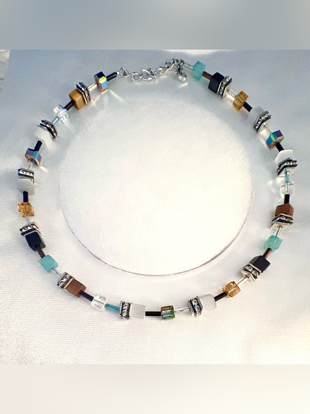Rossellini Multicolor Cube Bead Necklace with Silver Accents